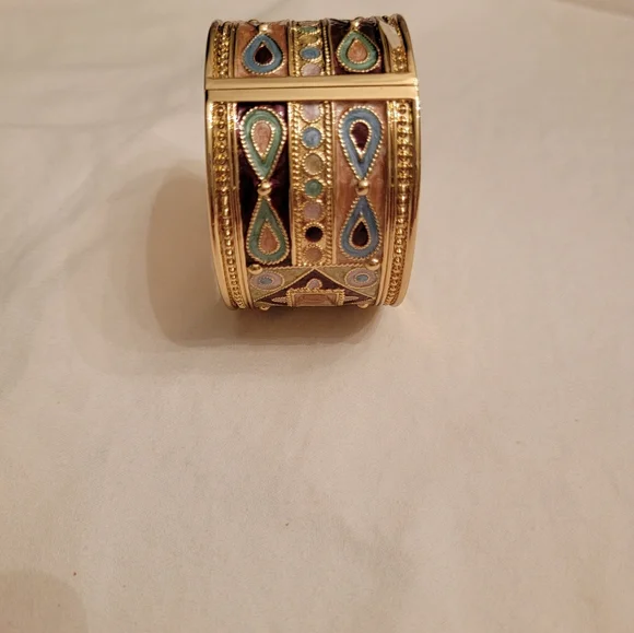 Vintage Enameled Cuff Bracelet - Picture 2 of 3